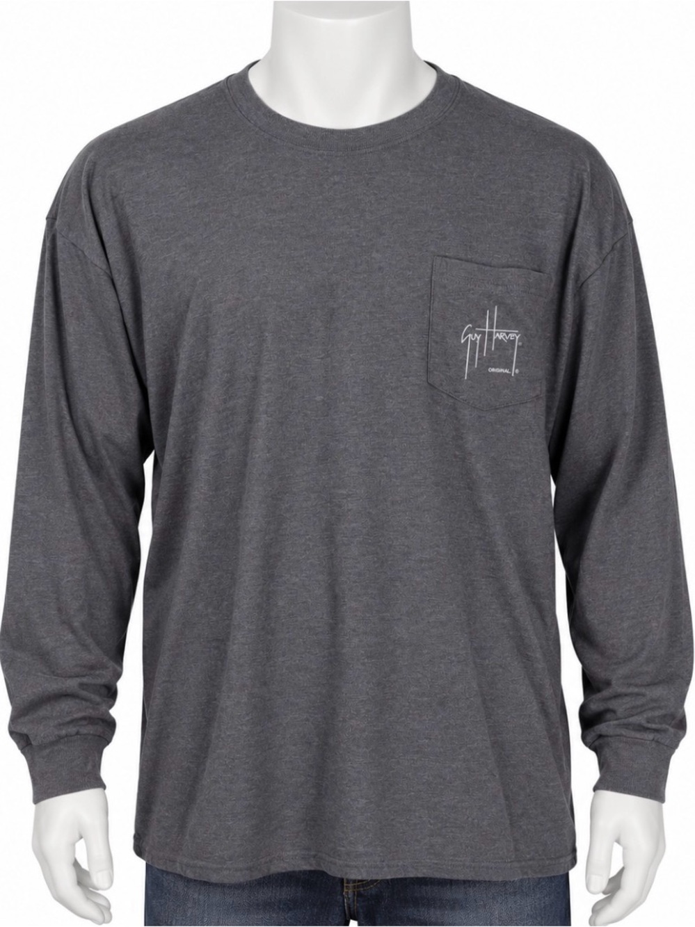 Guy Harvey Long Sleeve Pocket Tee - Charcoal Gray